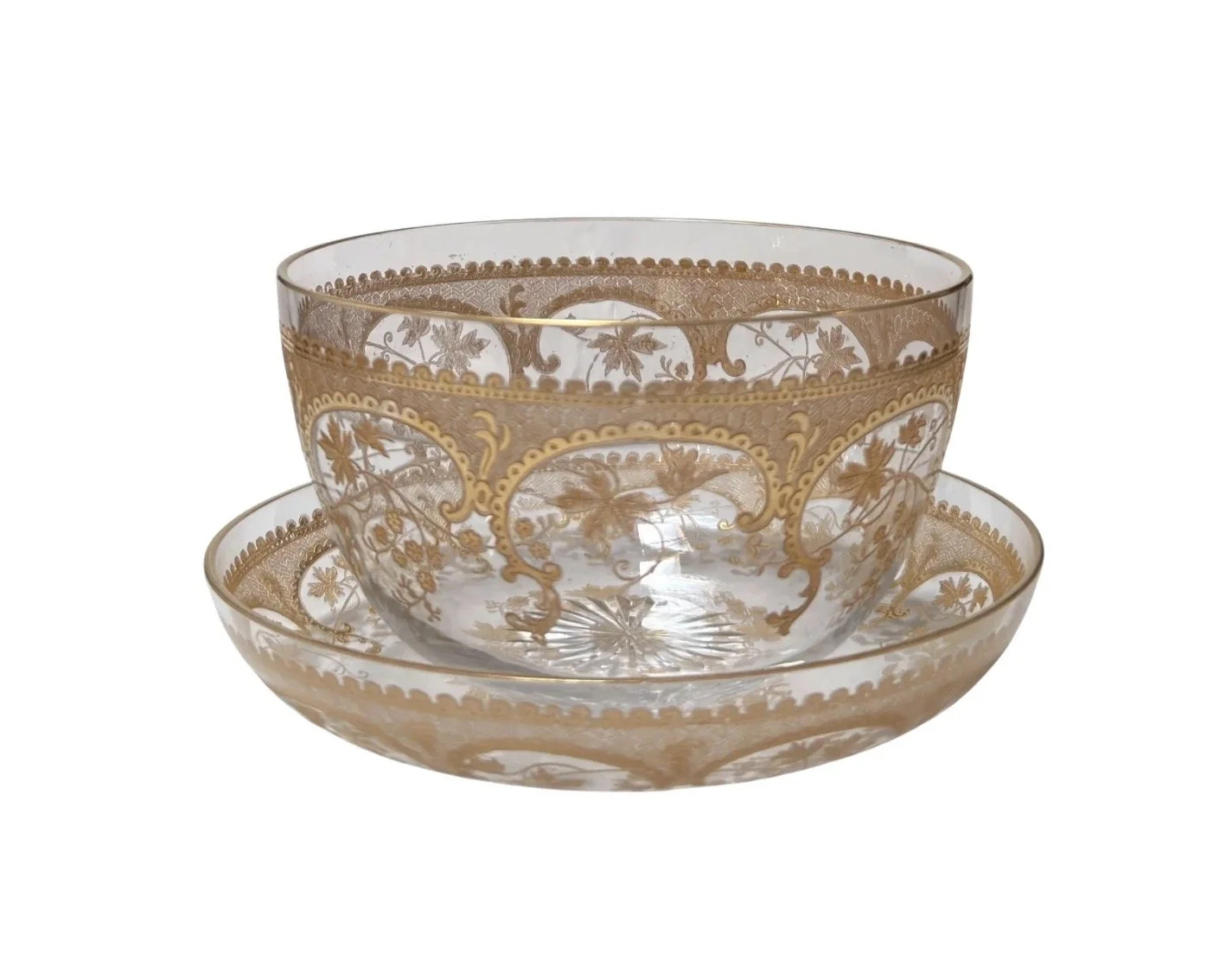Antique St Louis Gilt Crystal Bowl and Under Plate - 1 of 6
