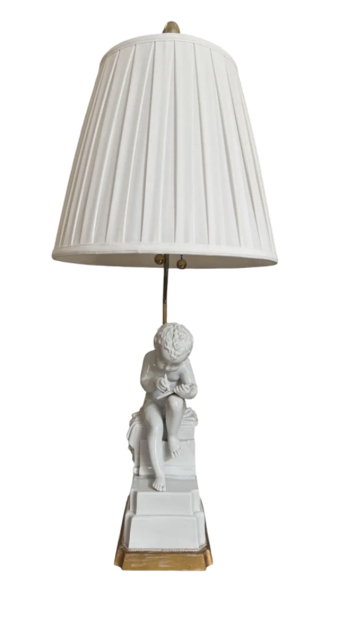 Mid Century Modern Marbro White Italian Pottery Table Lamp