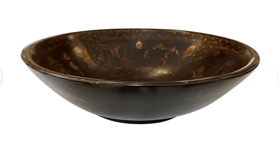 Antique Black Chinoiserie Paper Mache Bowl
