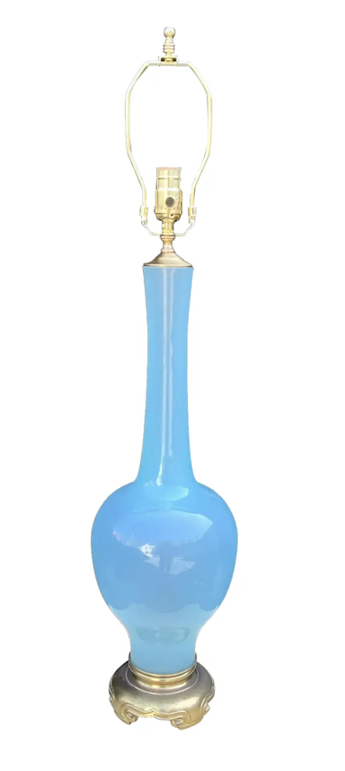 Vintage Mid Century Modern Murano Aqua Italian Art Glass Table Lamp