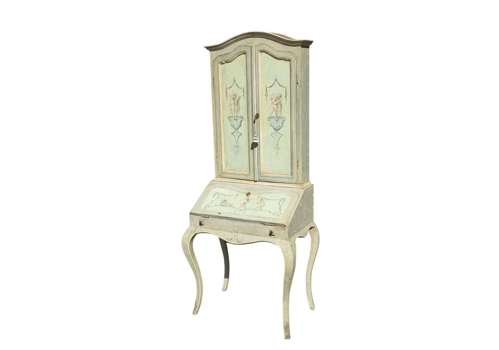Gustavian Style Painted Light Blue Secretary Desk Cabinet