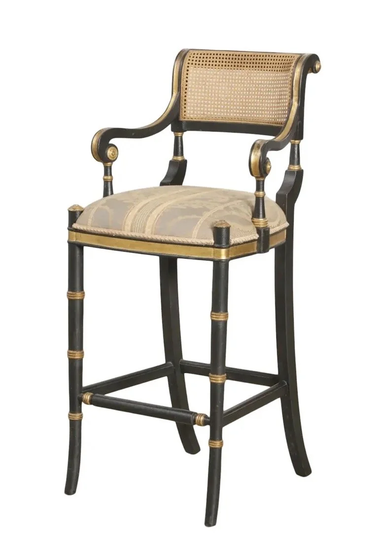 Regency Style Las Palmas Collection Giltwood & Ebonized Caned Bar Stool - Mansfield