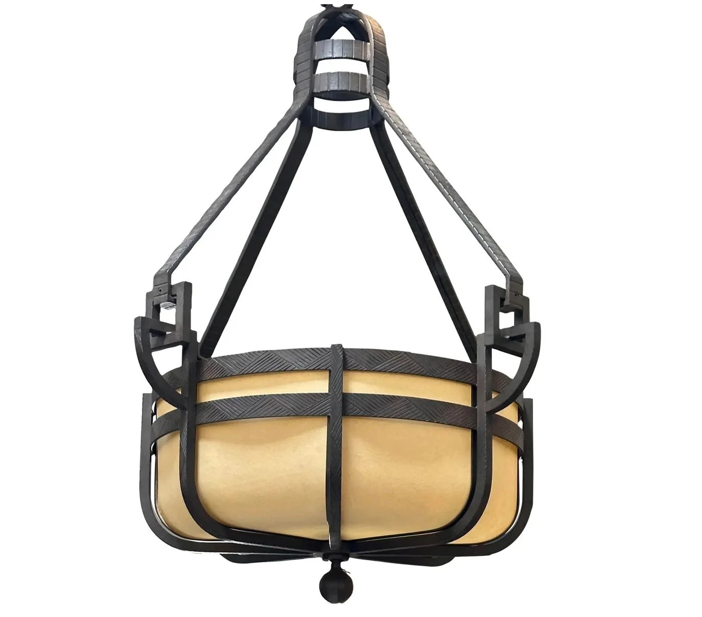 Large Signed Paul Ferrante Pounded Wrought Iron Manhattan III Chandelier