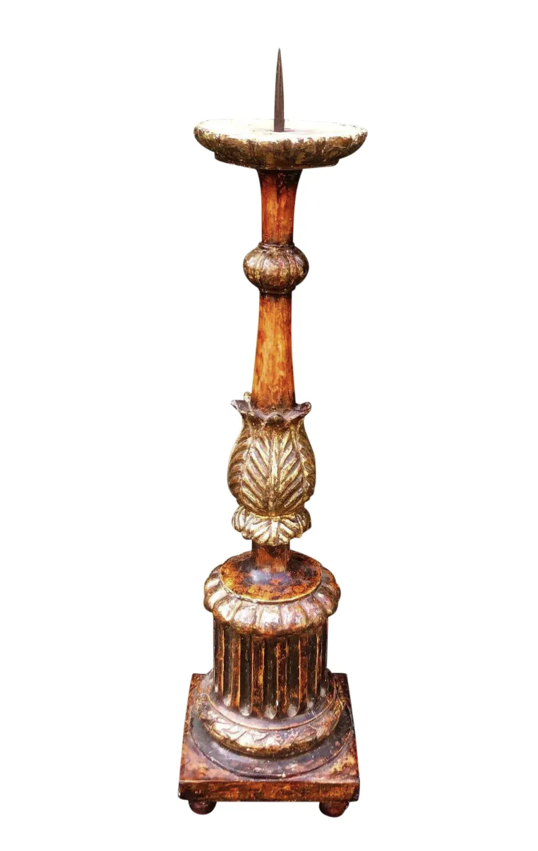 Antique 18th CenturyItalian Polychrome & Giltwood Alter Candlestick