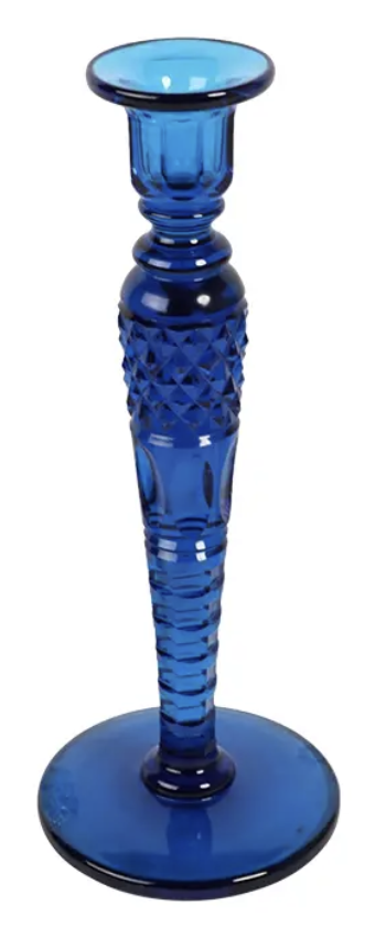 Antique Steuben Hawkes Blue Cut Glass Candlestick