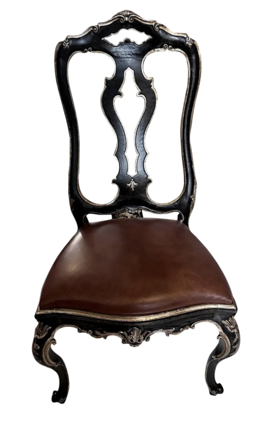 18th C Style Alfonso Marina Ebanista Ebonized Giltwood Dining Chair