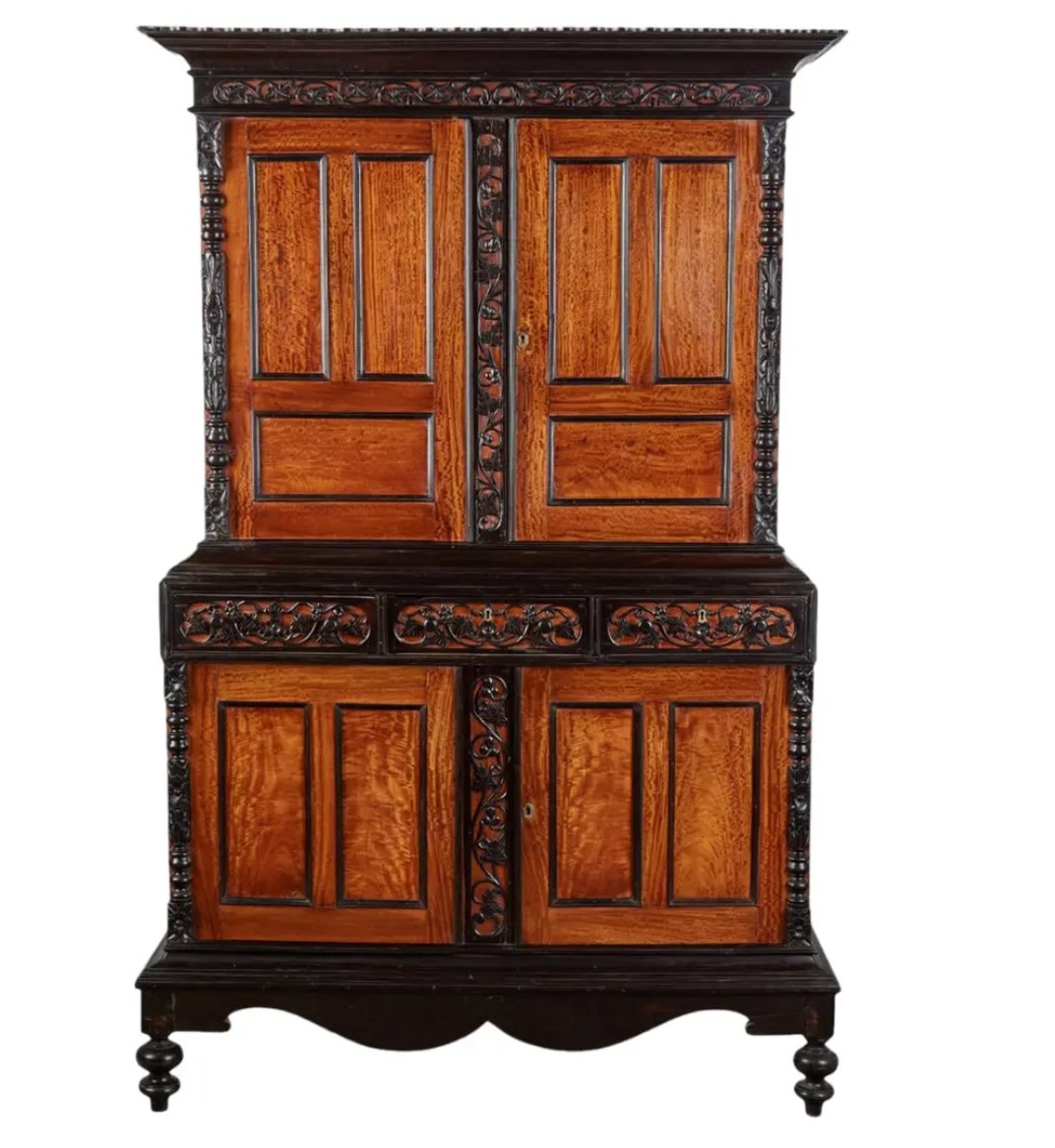 Antique 19th C Ceylonese British Colonial Satin Wood and Ebony Cabinet