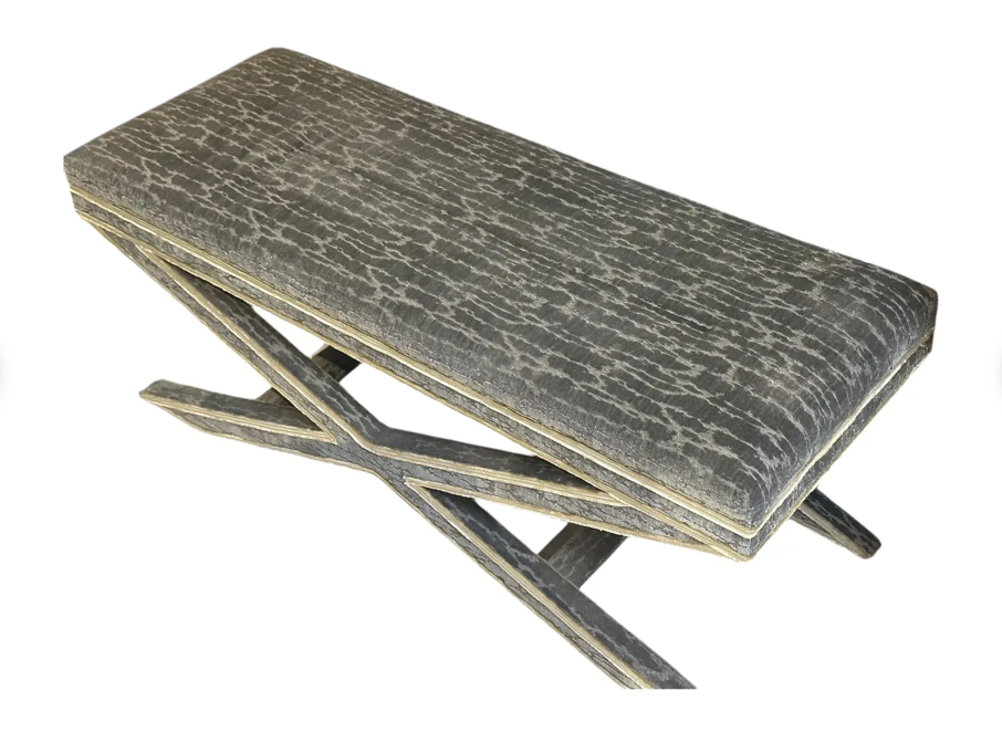 Billy Hanes Style Modern Designer X Bench W Gray Cut Velvet