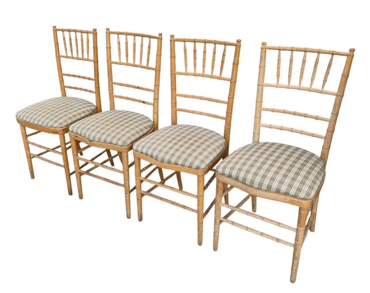 Set of 4 Vintage Swedish Beechwood Faux Bamboo Side or Dining Chairs