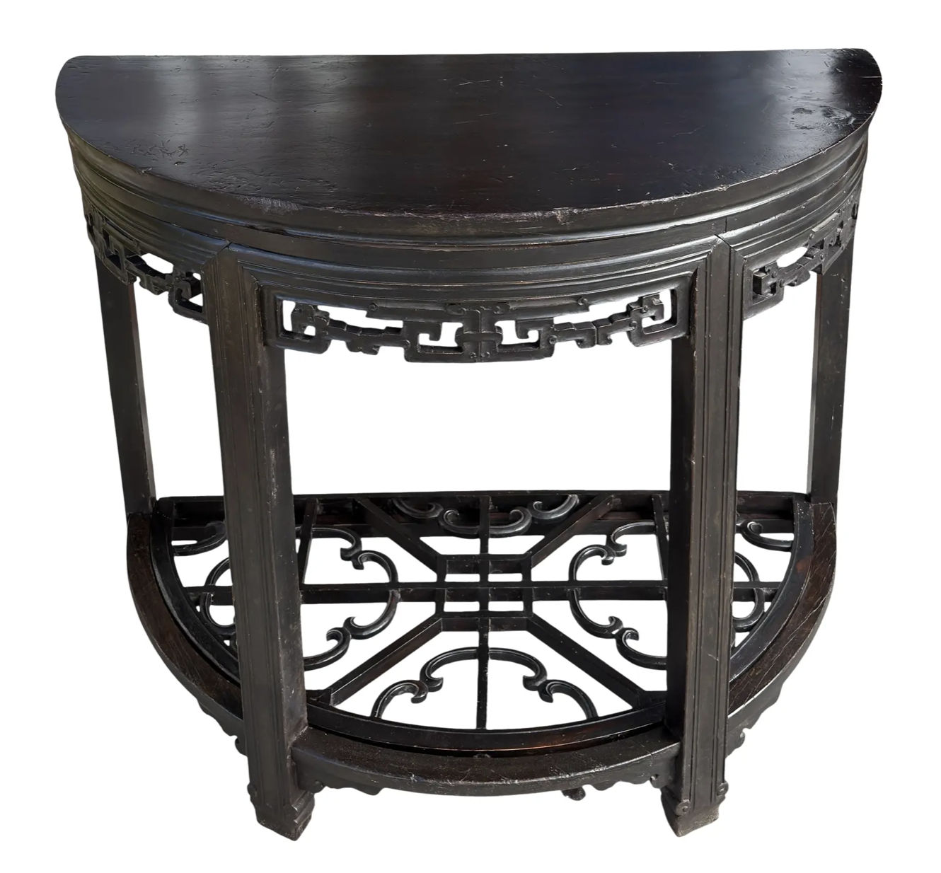 Antique Chinese Black Ebony Demilune Console Table