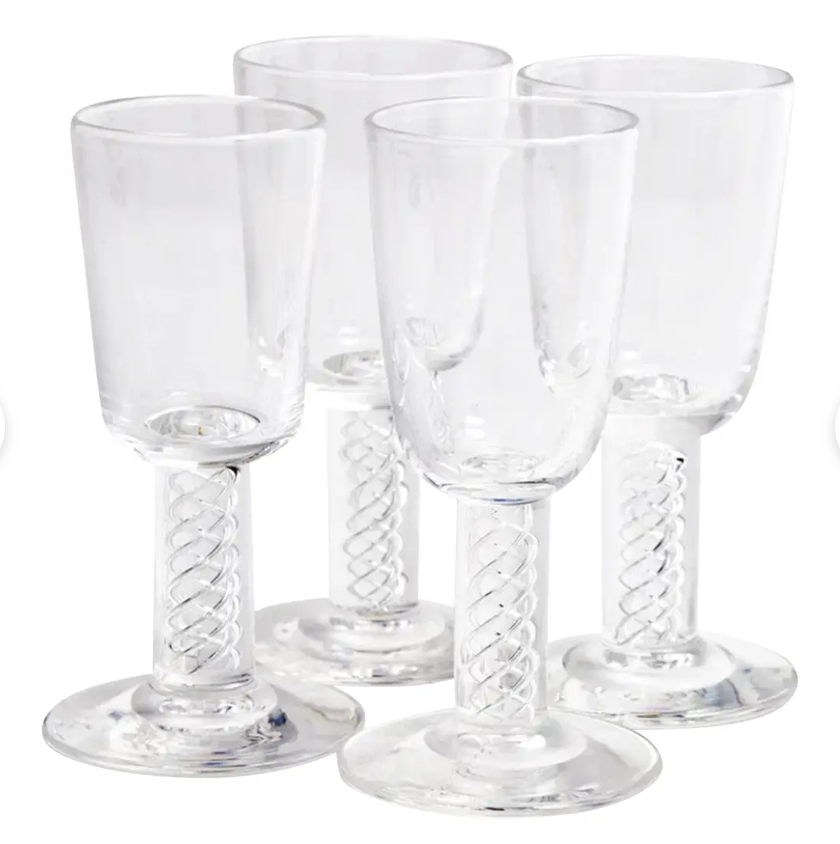 Set of 4 Steuben Frederick Carder Crystal Air Twist Stem Cordials