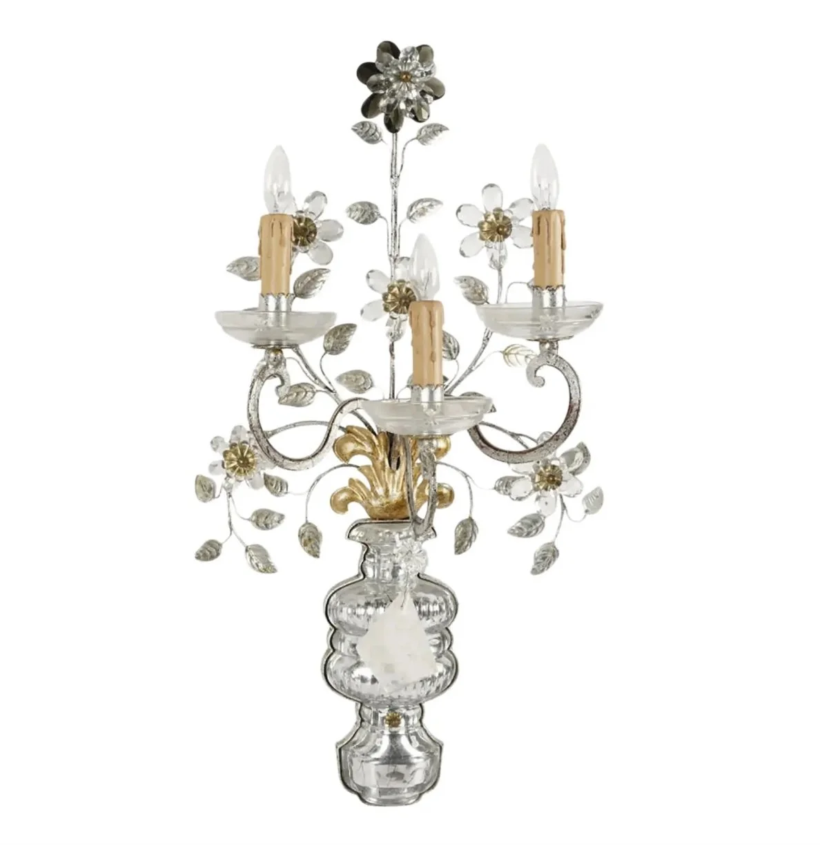 Maison Bagues Crystal & Rock Crystal Three Light Sconce