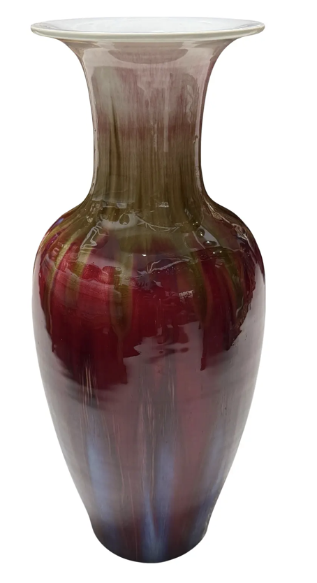 Antique Chinese Flambe Glazed Meiping Oxblood & Blue Porcelain Vase