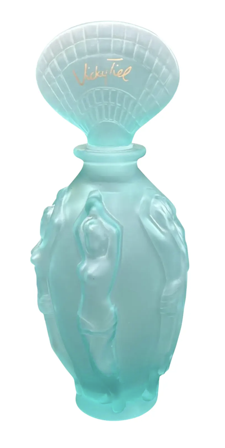 Huge Vicky Tiel Turquoise Art Glass Sirene Nudes Perfume Factice Bottle