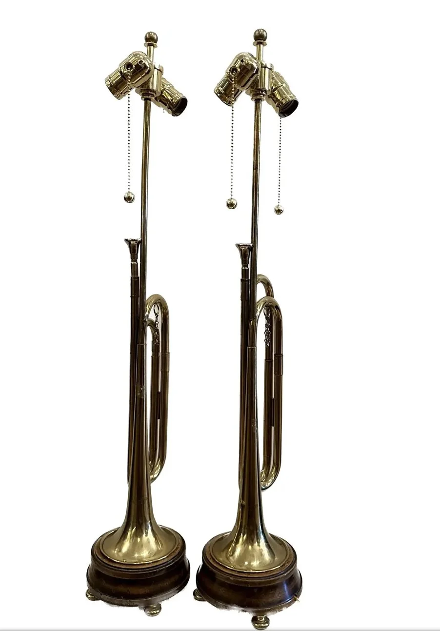 Pair of Early 20th Century Unique Brass Trumpet Lamps