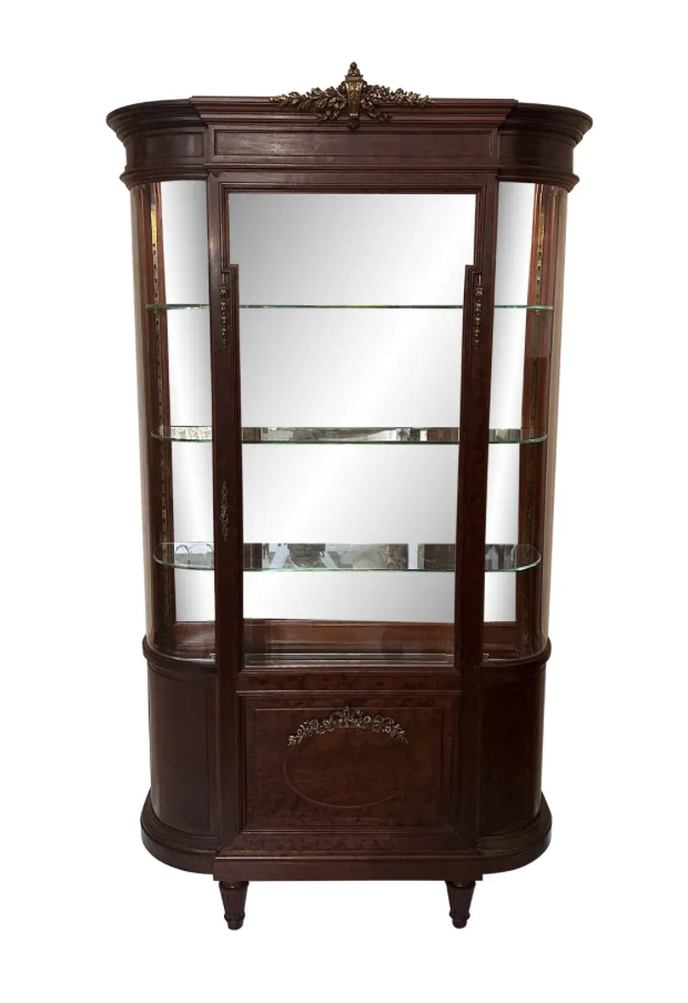 Antique Louis XVI Style Gilt Bronze & Mahogany Vitrine Display Cabinet