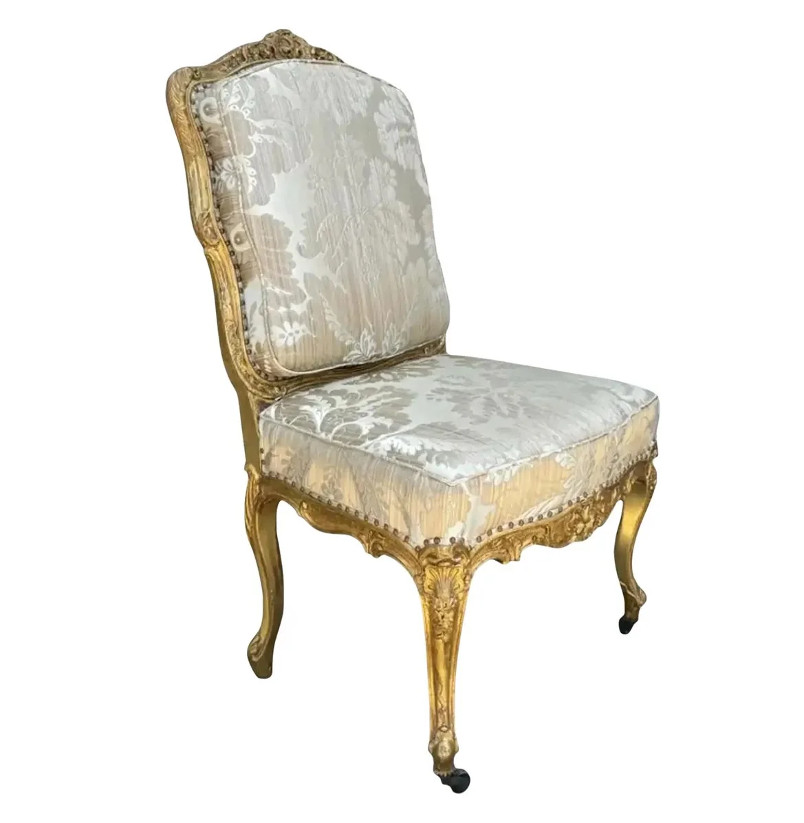 Antique 18th C Giltwood Silk Damask Chair