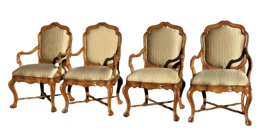 Set of 18th C Style Therien Studio Workshops Venetian Walnut Dining Arm Chairs