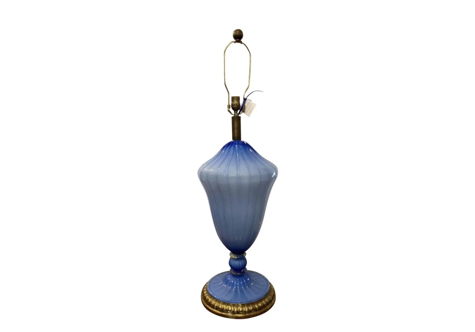 Huge Vintage Hollywood Regency Seguso Blue Murano Glass Lamp
