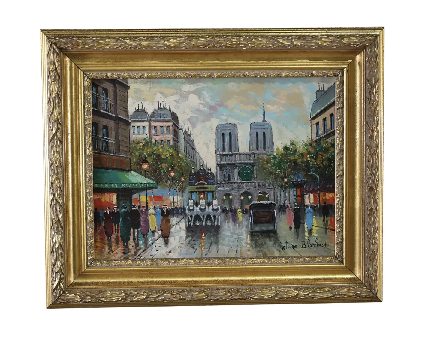Original Antione Blanchard Paris Street Scene Oil Painting