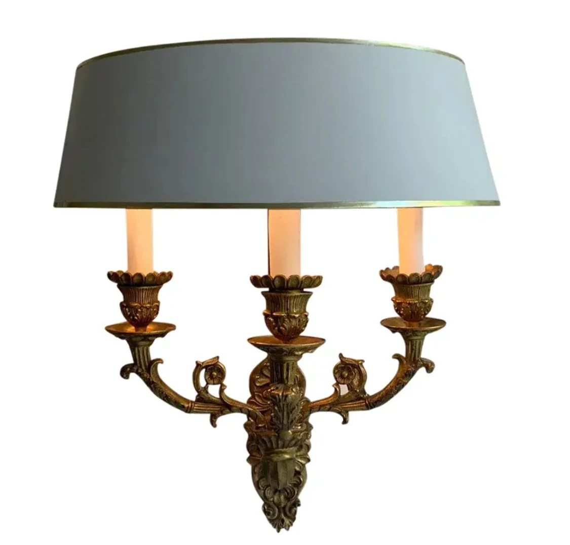 Pair of Antique Louis XV French Bronze Wall Light Sconces