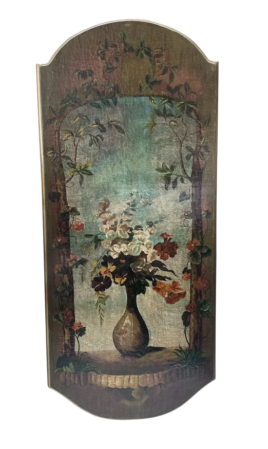 Maitland-Smith Neoclassical Still Life Floral Painting Hand Painted Panel