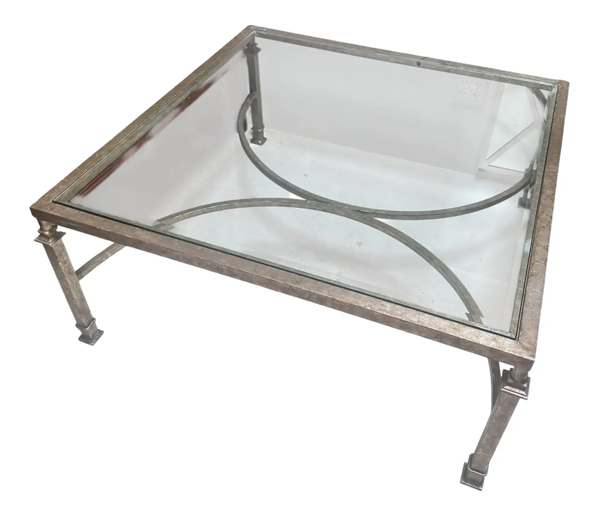Art Deco Gustav Carroll White Gold Gilt Metal & Beveled Glass Cocktail Table