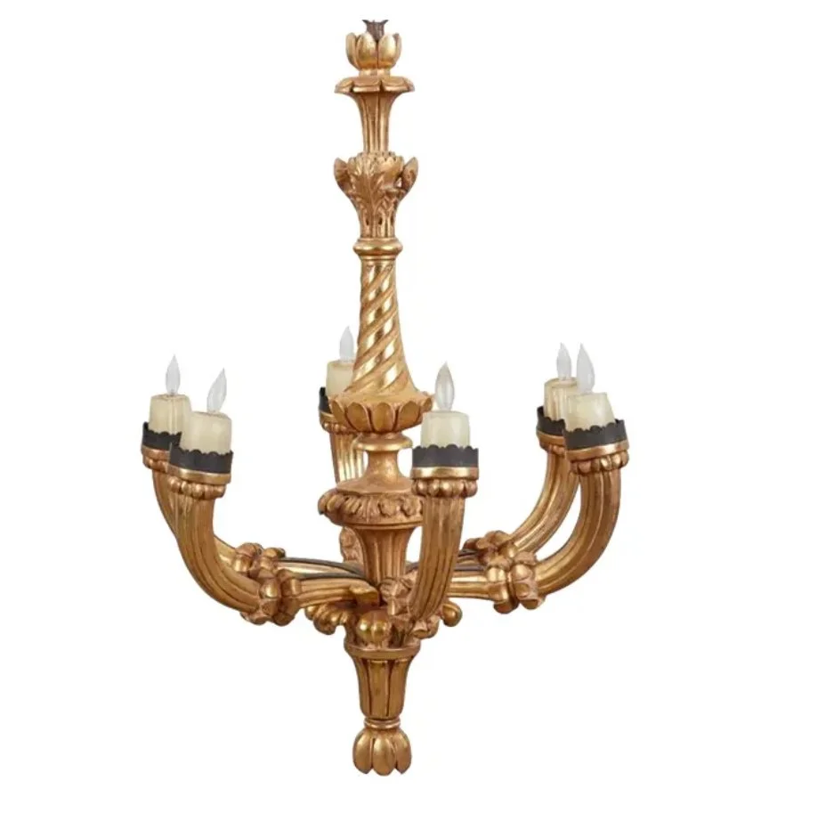 18th C Style Paul Ferrante Celestial Yellow Gold Giltwood Chandelier