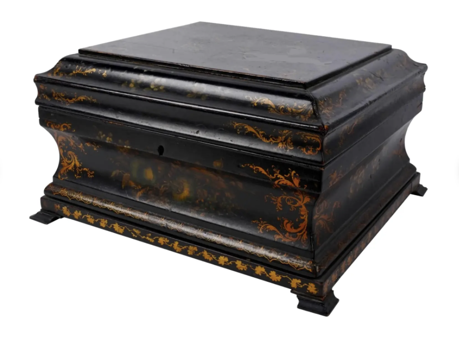 Antique Black Chinoiserie Decorated Jewelry Box