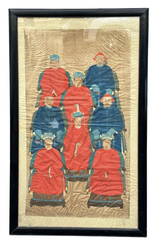 Huge Antique 19th C Chinese Ancestor Portrait Painting