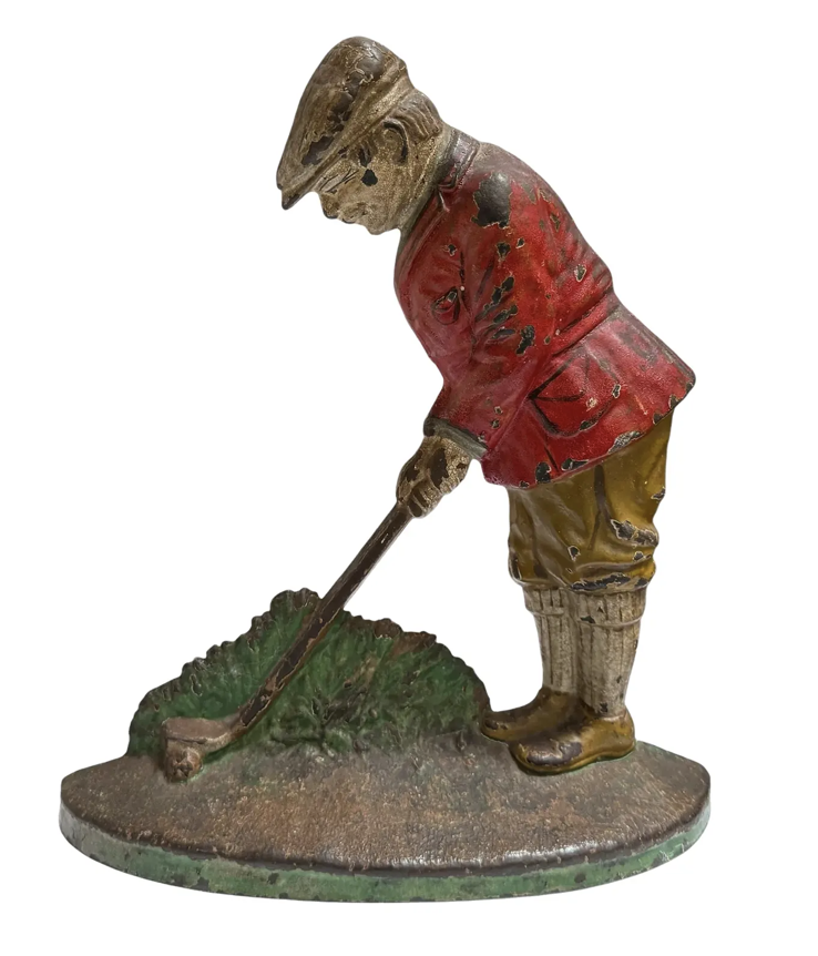 Rare Antique Cast Iron Golfer Doorstop