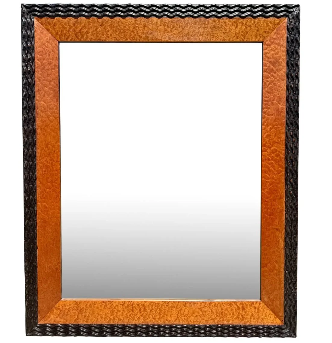 Paul Ferrante Italian Burl Walnut & Ebony Beveled Mirror - Trinity