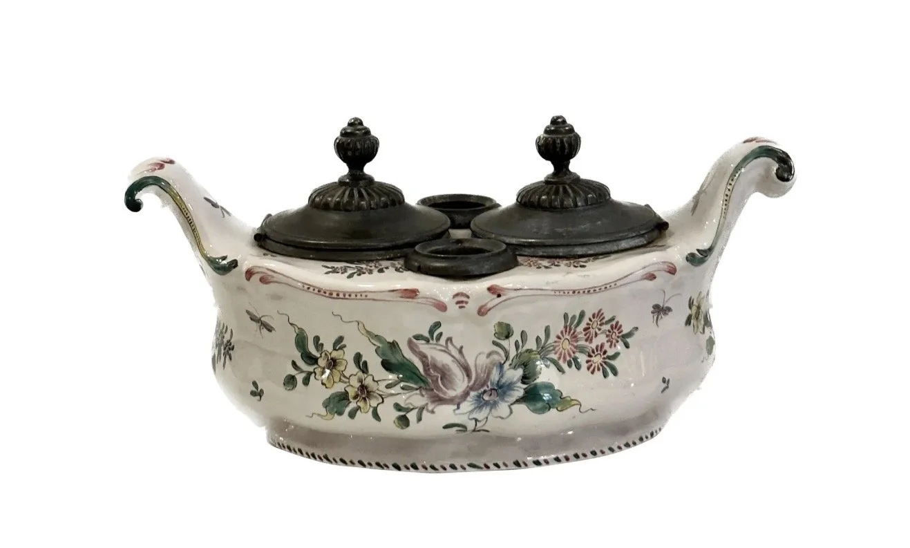 Rare Antique Mid-19th C Veuve Perrin France Pottery Inkwell