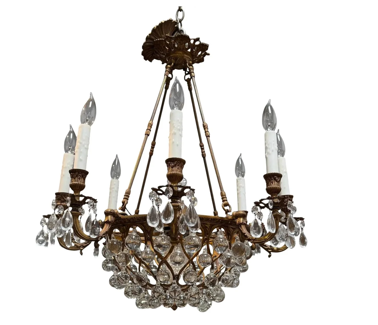 Unusual Antique French Bronze & Baccarat Crystal Chandelier