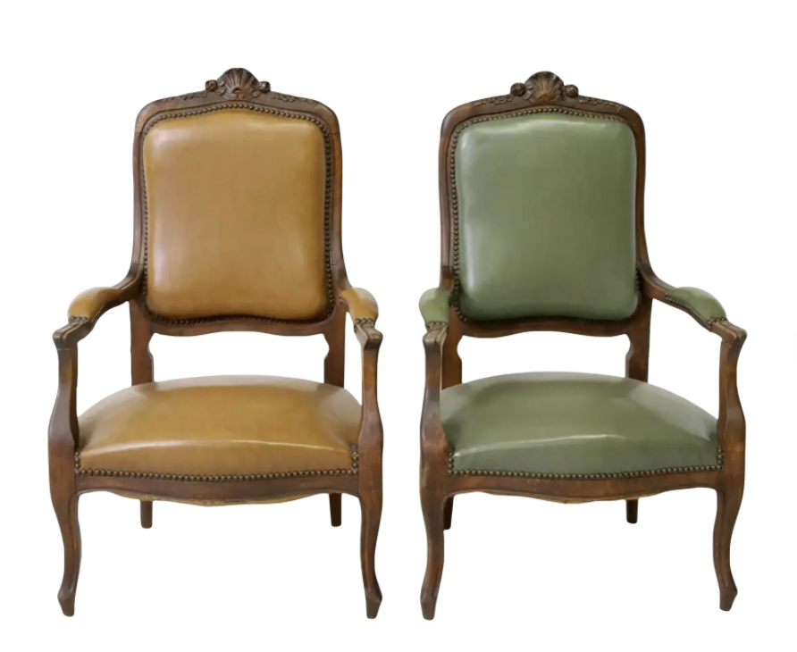 Antique French Provincial Louis XV Style Fauteuils Arm Chairs - a Pair