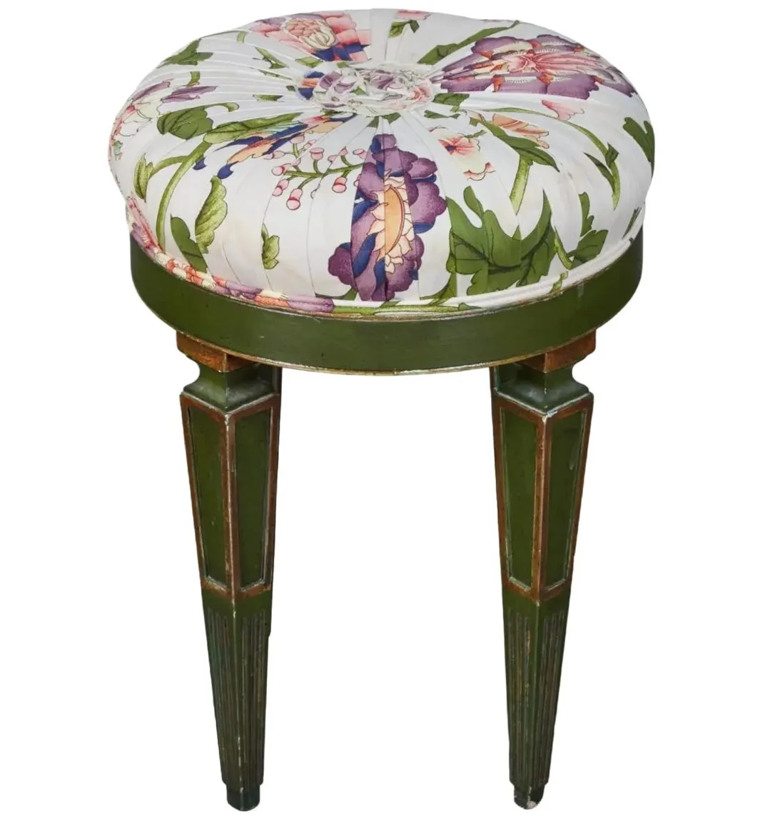Vintage Italian Green Painted Scalamandre Botanical Footstool Stool