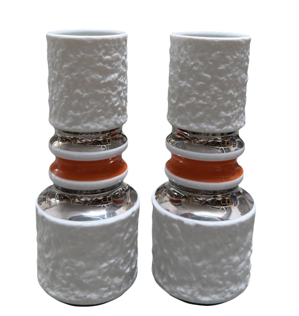 Pair of 1960’s Space Age KPM German Porcelain Vases