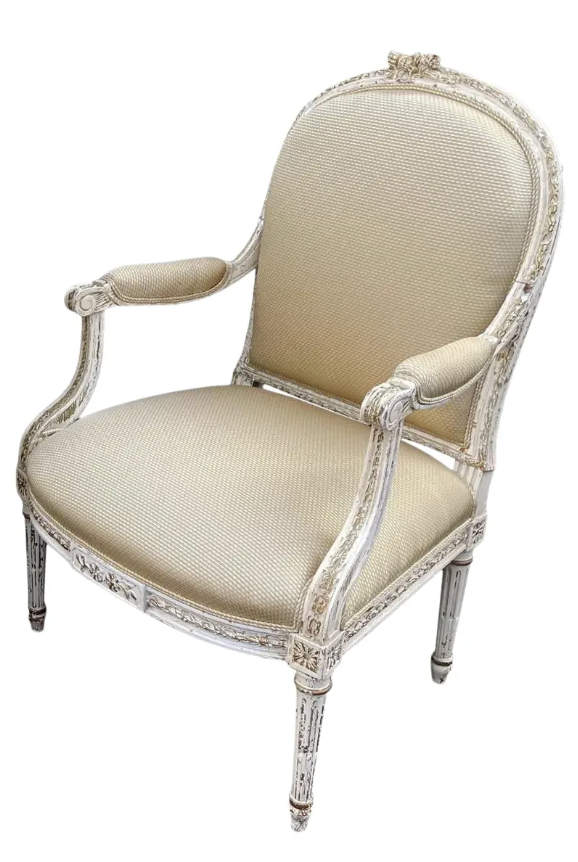 Antique 19th C French Louis XV XVI Transitional Arm Chair