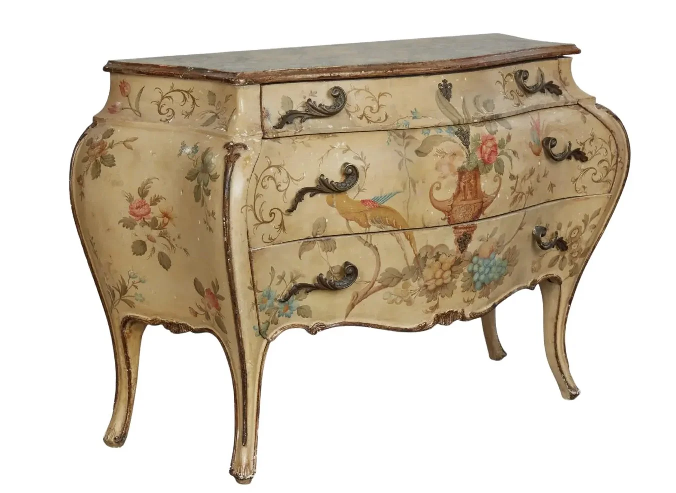 Antique Venetian Italian Polychrome Decorated Commode Chest of Drawers