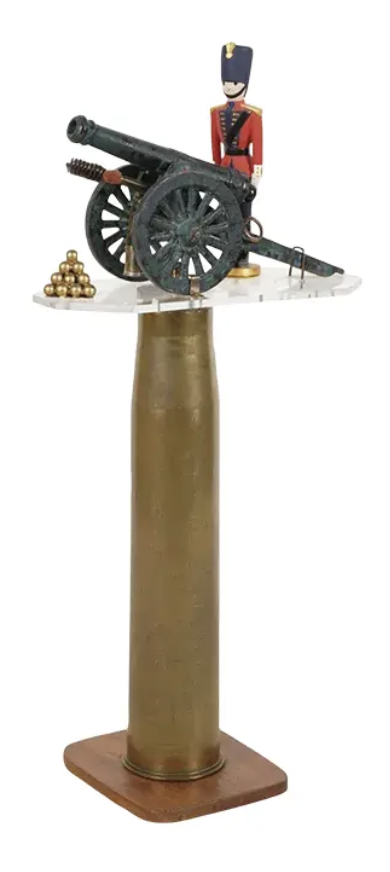 Antique Model of a Cannon on Artillery Shell Pedestal