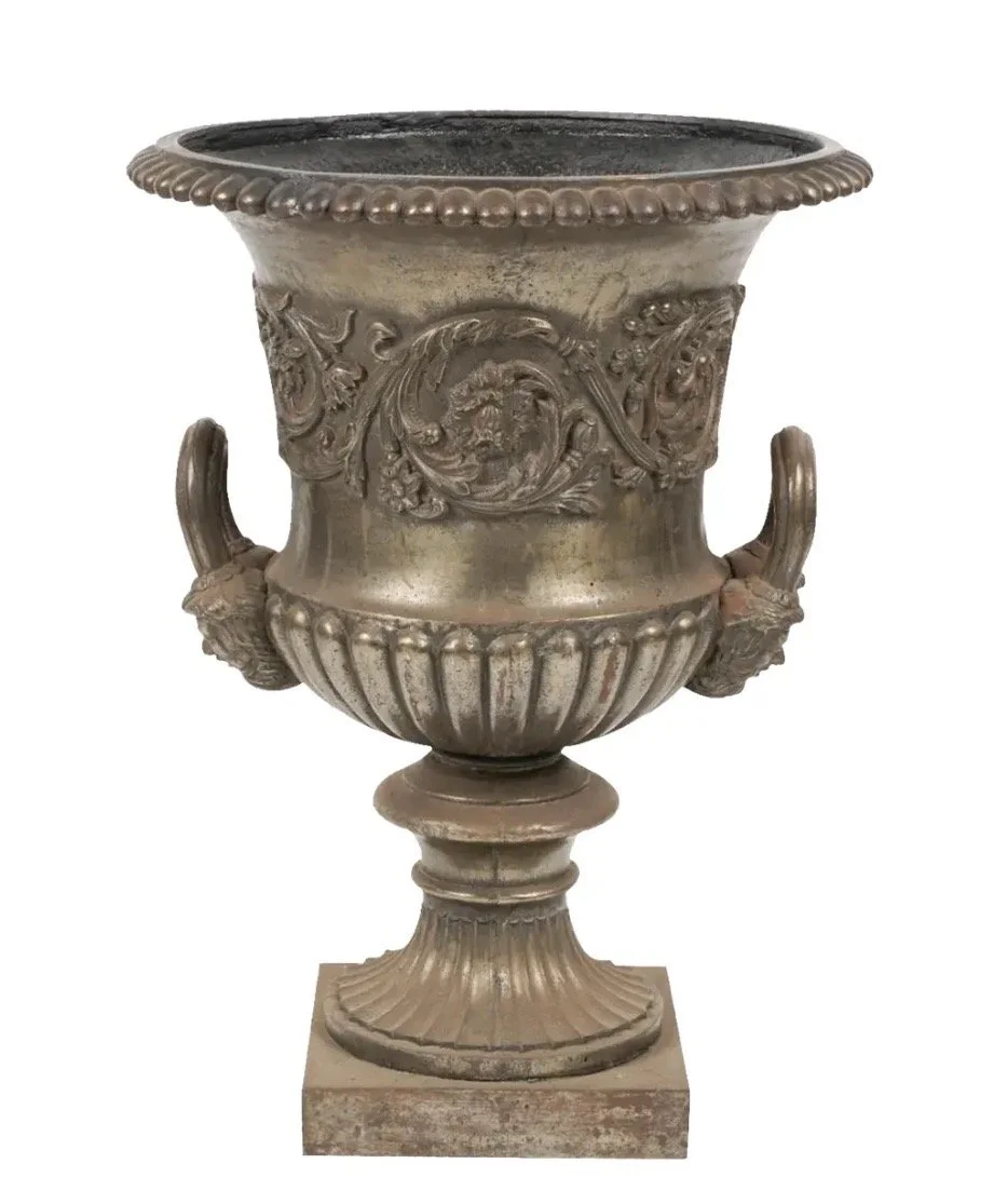 Huge Antique Barbara Lockhart Silvered Metal Campaigns Urn Planter