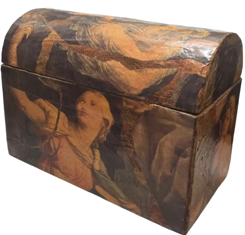 Vintage Paper Mache Decoupage Treasure Chest Box