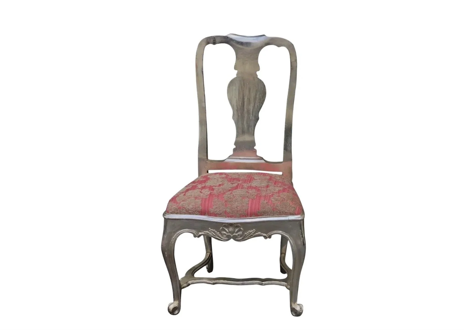 Antique George III Silverleaf Giltwood & Pink Chenille Side Chair