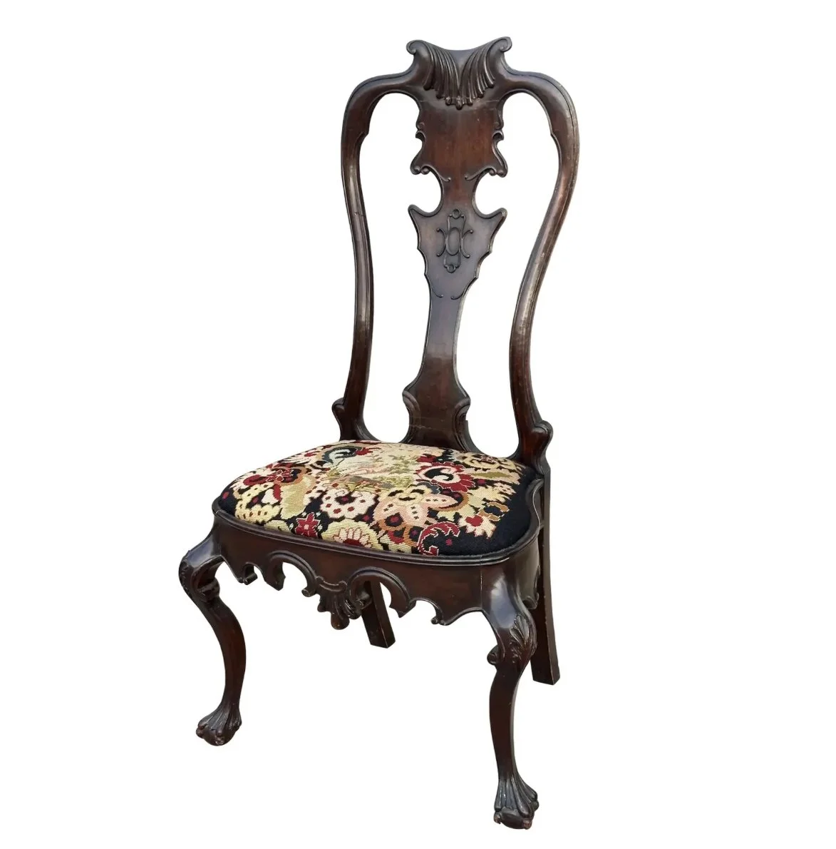 Antique 19c Carved Chippendale Mahogany Ball & Claw Foot Side Chair