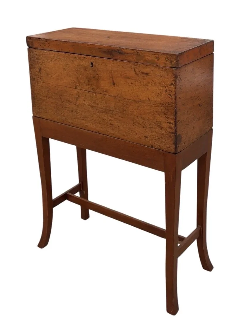 Antique American Fruitwood Box on Stand Side Table