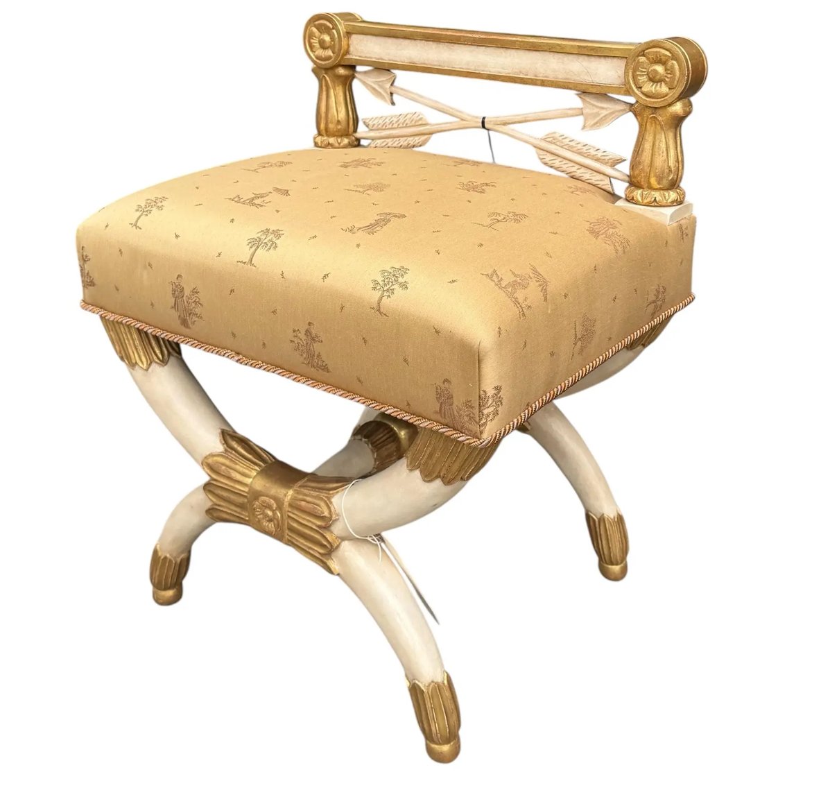 Michael Taylor Directoire Style Giltwood Saber Leg Vanity Bench Stool