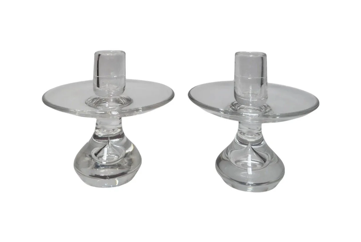 Pair of Steuben Crystal Teardrop Candlesticks