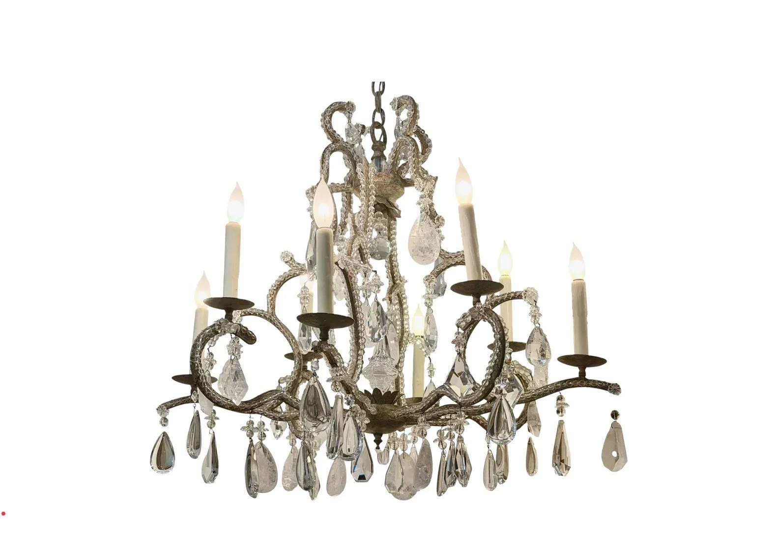 Dennis & Leen Rock Crystal & Beaded Wrought Iron Chateau Chandelier