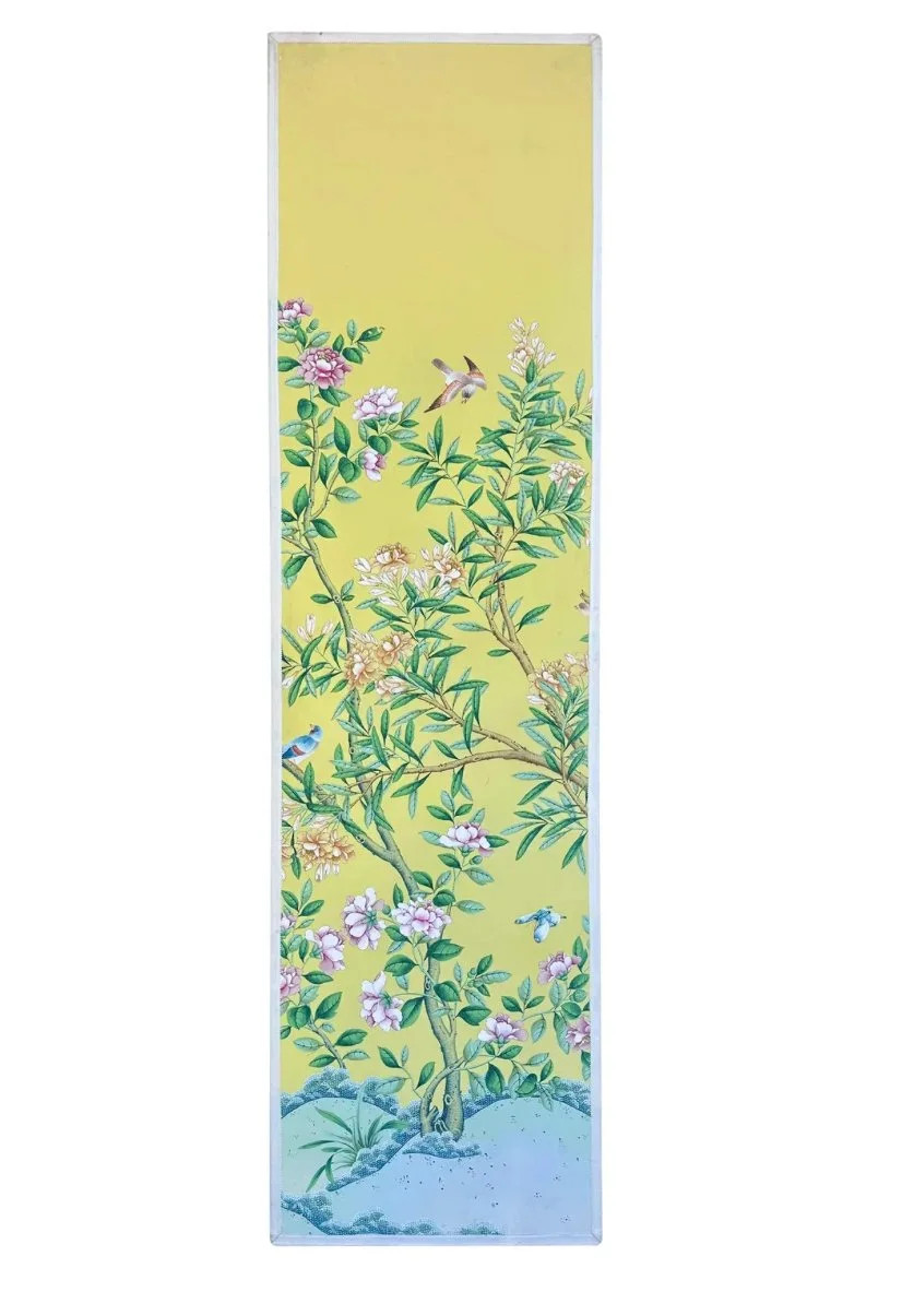 Huge Gracie Wallpaper Yellow Chinoiserie Botanical Painting Panel - #3 of 6