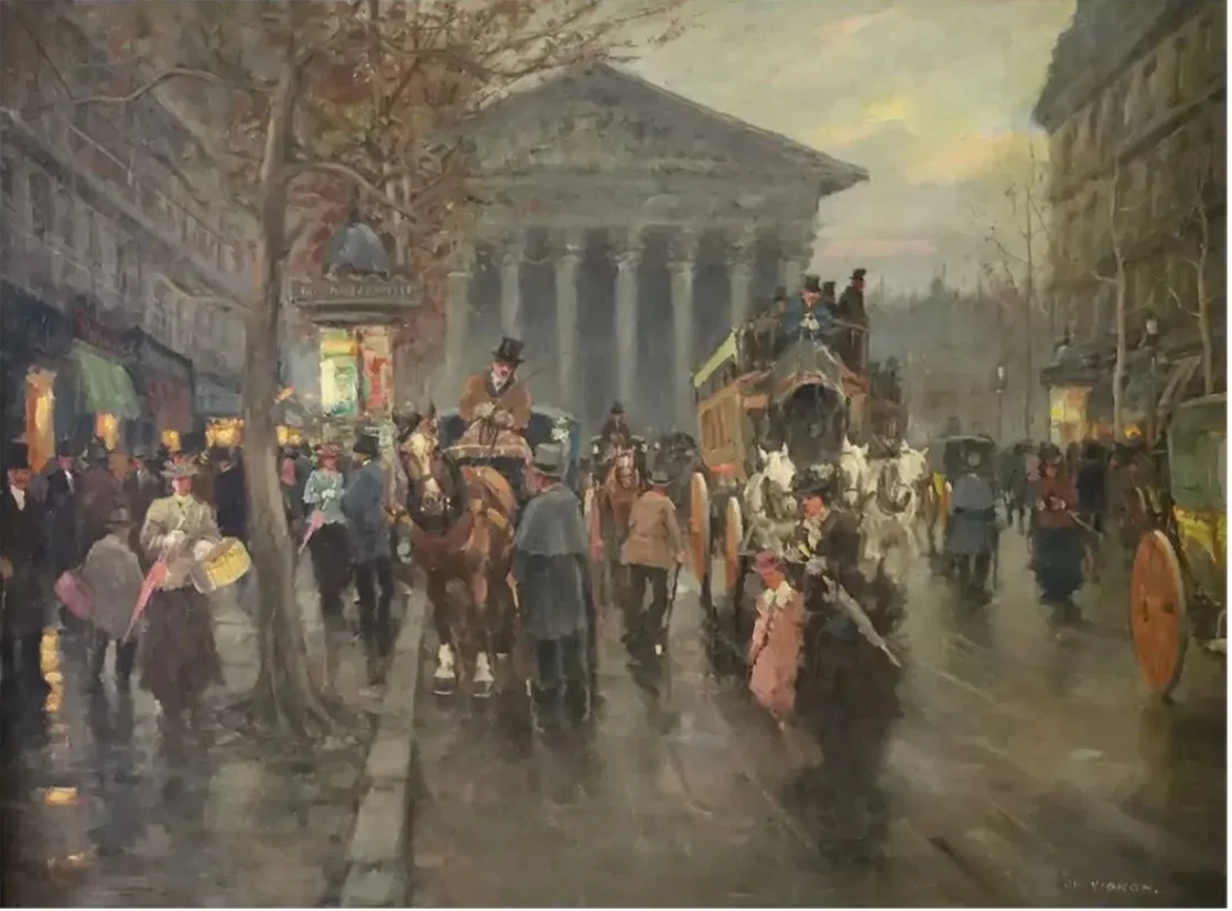 Charles Vignon Parisian Street Scene Oil Painting